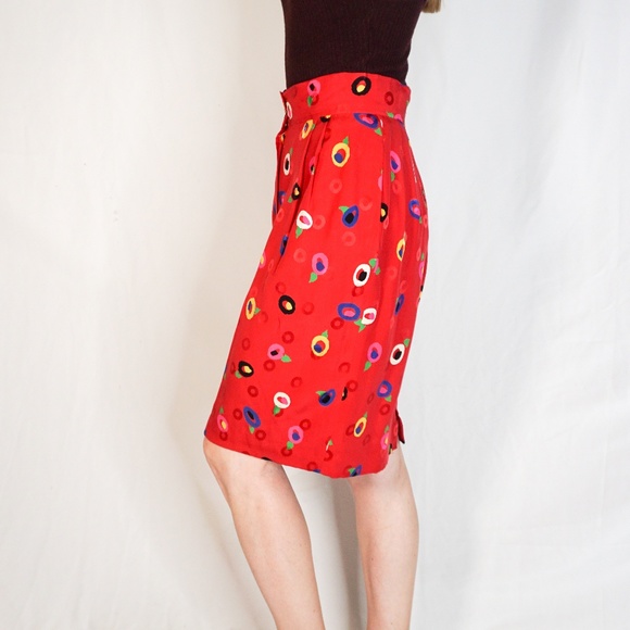 UNGARO TER EMANUEL Red Abstract Floral Skirt - Picture 4 of 6